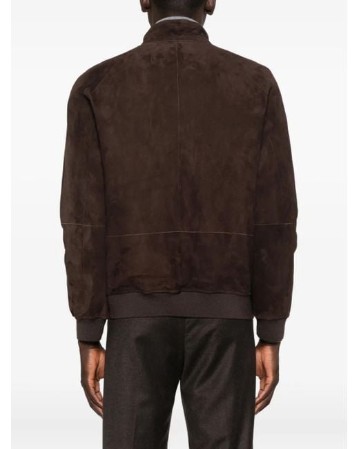 Corneliani Brown Zip-Front Suede Leather Jacket for men
