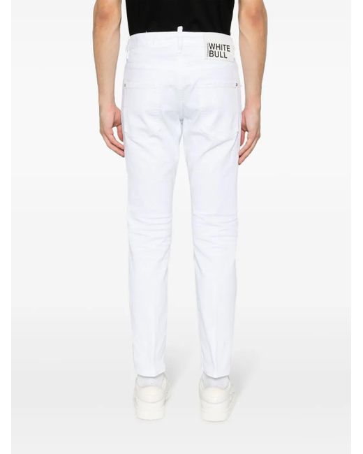 DSquared² White Optical Stretch-Cotton Denim Jeans for men