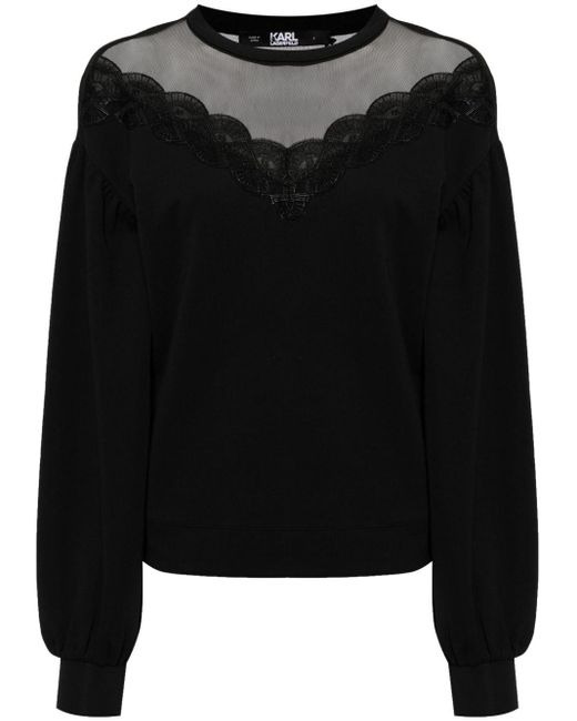 Karl Lagerfeld Black Sheer-panel Sweatshirt