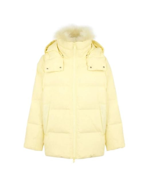Yves Salomon Yellow A-Line Shearling-Trim Coat