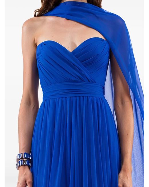 Gemy Maalouf Blue Pleated Draped Dress