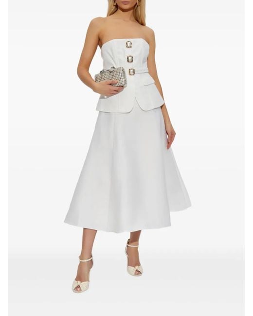 Self-Portrait White Pearl-Button Midi Dress