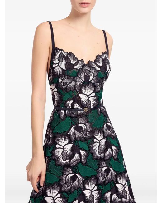 Elie Saab Blue Macramé Floral Midi Dress