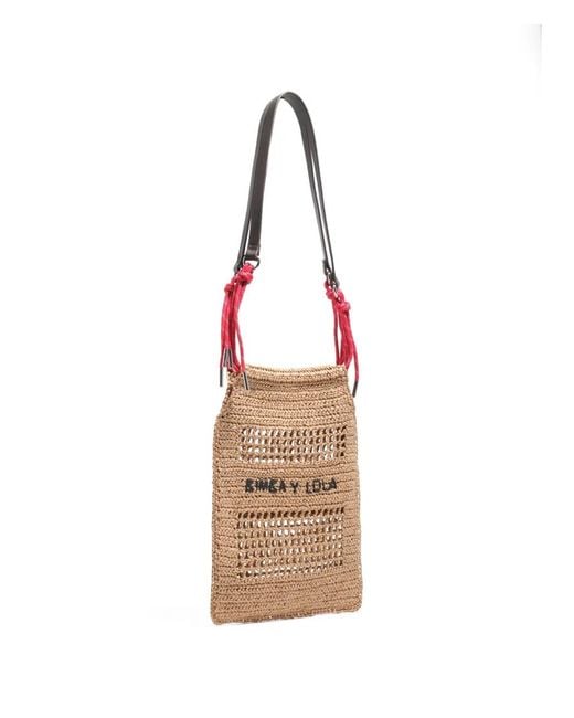 Bimba Y Lola White Small Woven-Raffia Shoulder Bag