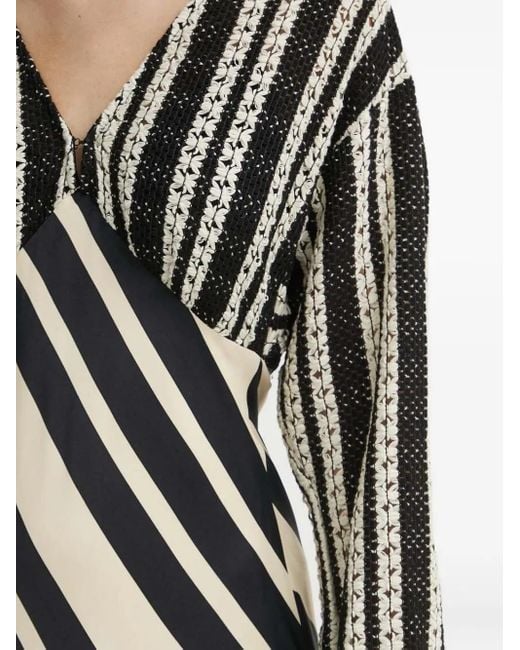 Never Fully Dressed White Striped Knit-Paneled Maxi Dress