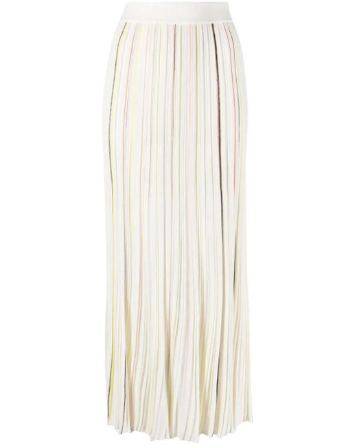 Sonia Rykiel White Striped Pleated Maxi Skirt