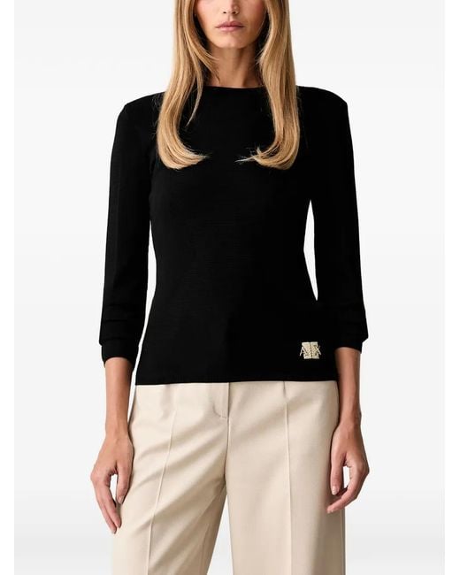 ARMANI EXCHANGE Black Logo-Embroidered Fine-Knit Sweater