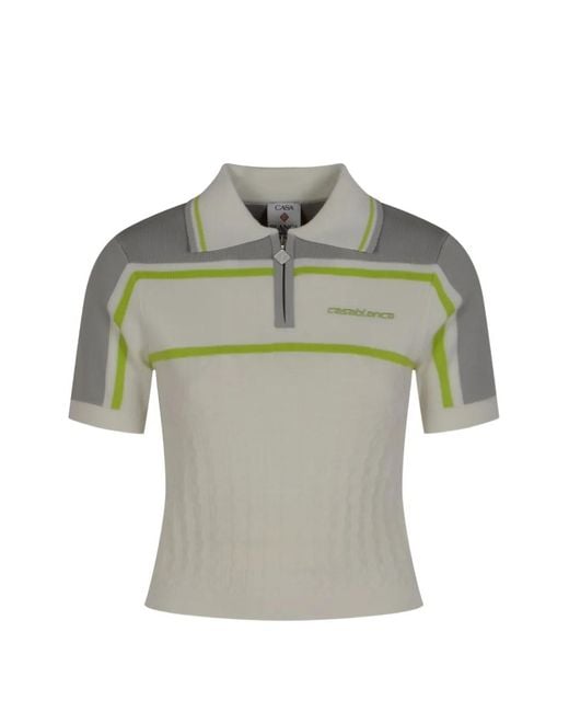 Casablanca Green Zip-Up Striped Polo Shirt