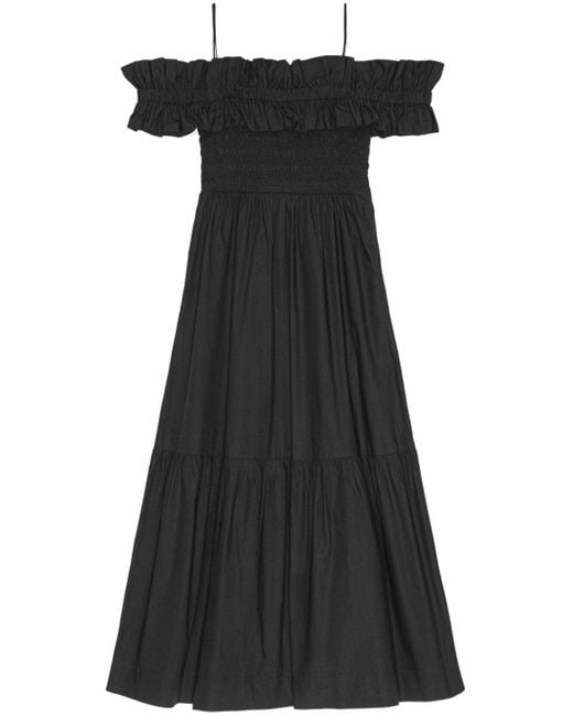 Ganni Popeline Maxi-jurk in het Black