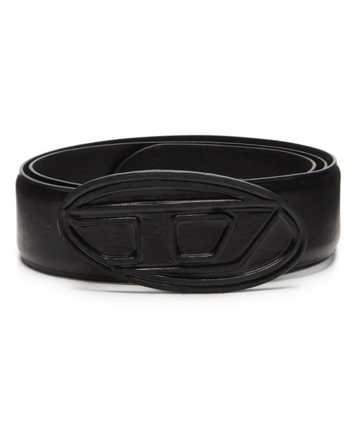 DIESEL Black Leather Belt With Leather-covered Buckle for men