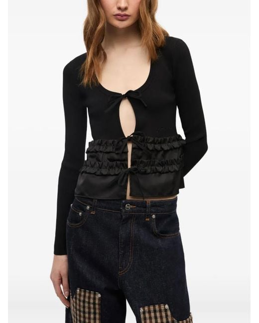 Ganni Black Ruffle-Hem Blouse