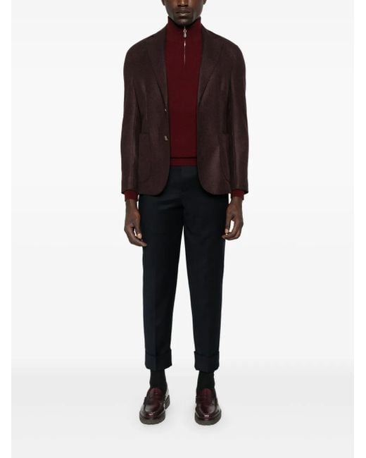 Barba Napoli Brown Patch-Pocket Button-Front Blazer for men
