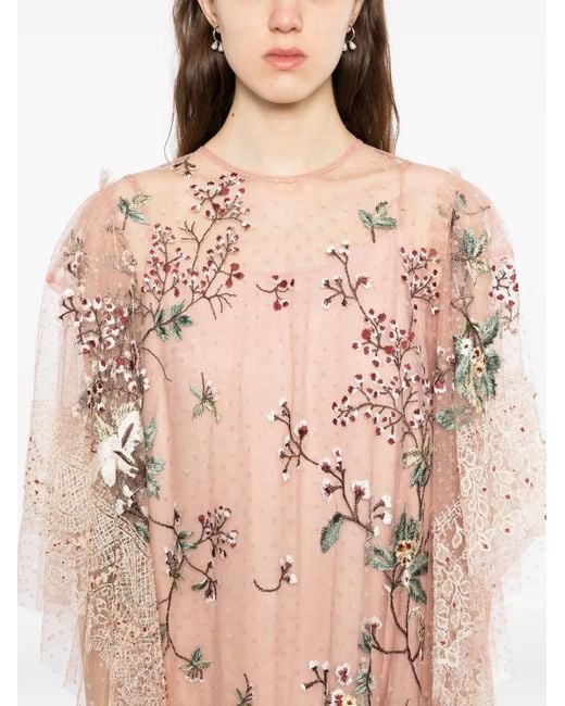 Biyan Pink Floral-Embroidered Dress