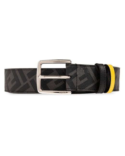 Fendi Black Diagonal Contrast-keeper Logo-jacquard Belt for men