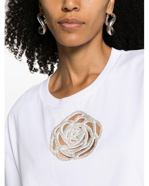 Sandro White Crystal-embellished Rose T-shirt