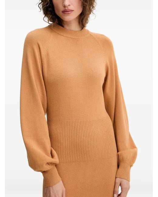 Silvian Heach Geribbelde Midi-Jurk Met Ballonmouwen in het Orange