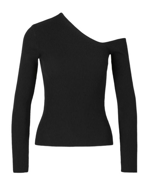 Staud Black Lois Ribbed Asymmetric Top