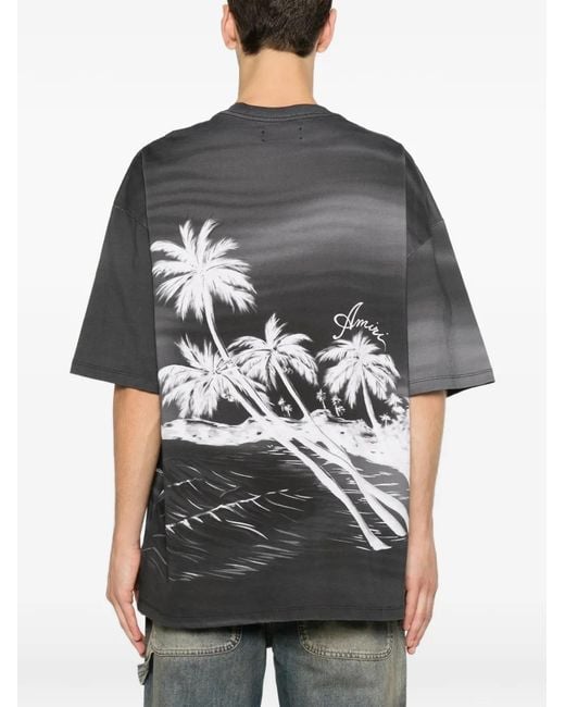 Amiri Gray Palm Tree-Print T-Shirt for men