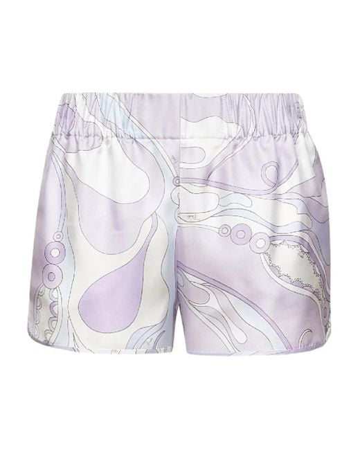 Emilio Pucci Blue Elasticated-Waistband Orchidee-Print Shorts