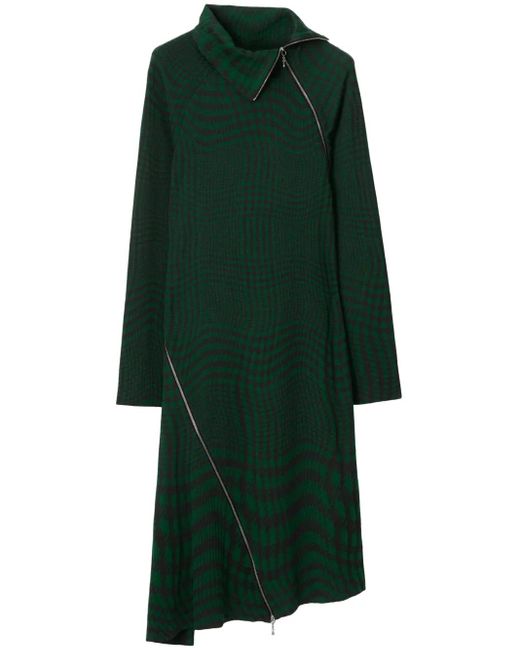 Burberry Green Midikleid Mit Warped-Print