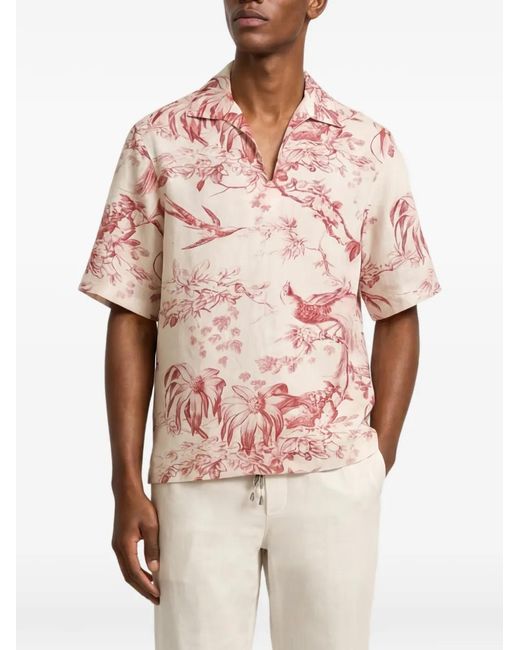 Orlebar Brown Pink Vincent Floral-Print Polo-Collar Linen T-Shirt for men