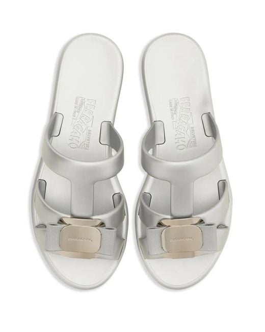 Ferragamo White Lilou Flat Slide Rubber Sandals