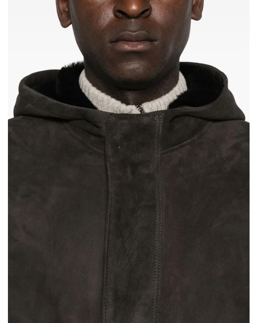 Arma Black Hooded Suede Coat for men