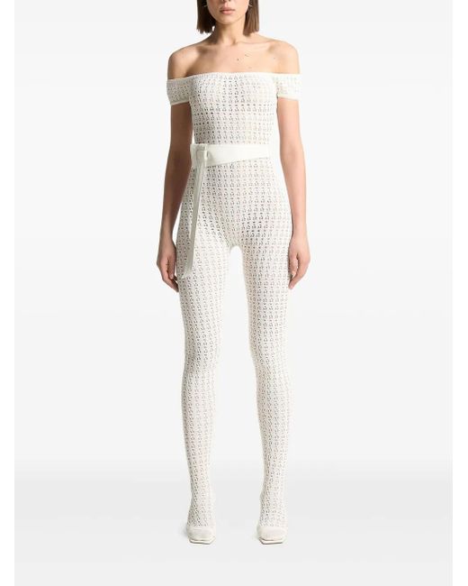 Manière De Voir Martine Pointelle Gebreide Jumpsuit Met Ceintuur in het White