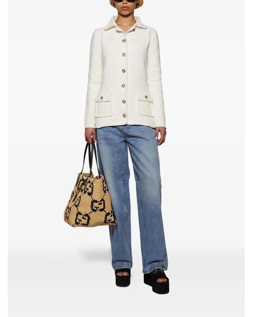 Gucci White Crochet Button Cardigan