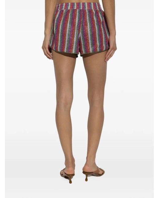 Oseree Red Striped Lurex-Thread Mini Shorts