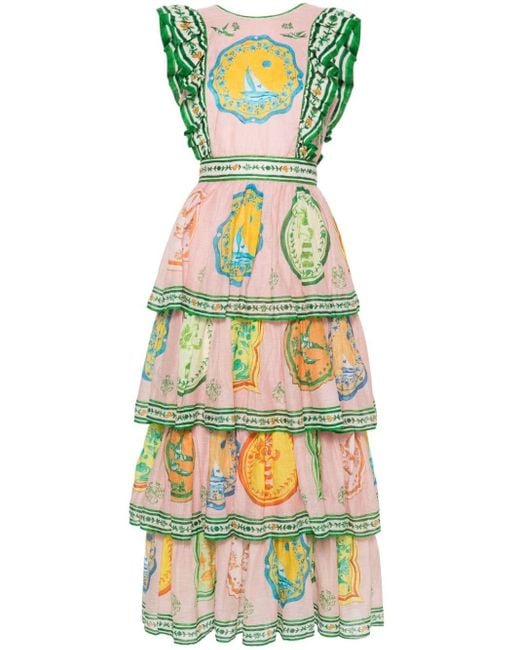 ALÉMAIS Gelaagde Maxi-jurk Met Print in het Green