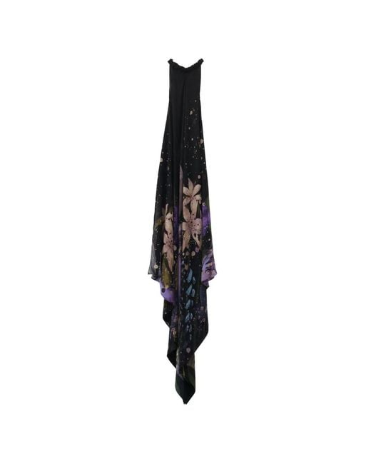 YANGKEHAN Black Robe Longue En Soie À Fleurs