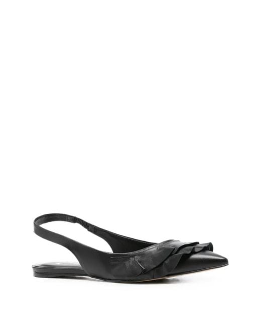 Carrano White Ruffled Pointed-Toe Flat Pumps