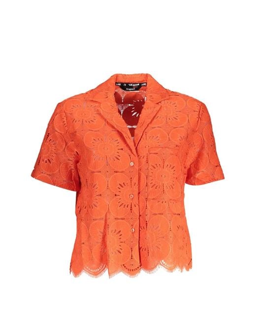 Desigual Orange Eyelet Scalloped Shirt