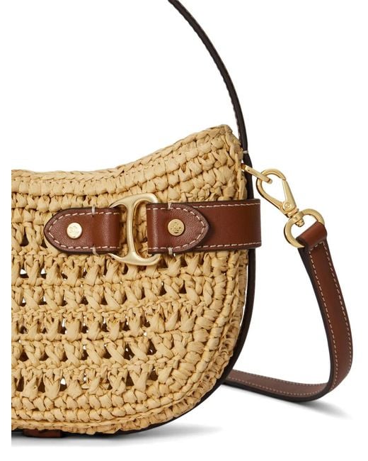 Ralph Lauren Metallic Small Tasha Leather-Trimmed Crochet-Straw Tote Bag