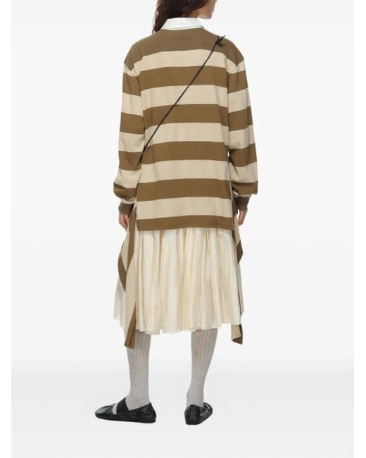 OPEN YY Natural Stripe-Trimmed Asymmetrical-Hem Shirt