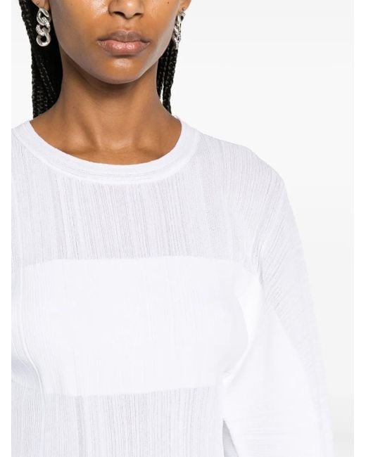 Stella McCartney White Fine-Knit Plissé-Effect Top
