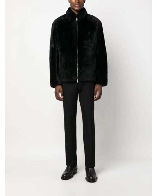 Prada Black Triangle-Logo Shearling Jacket for men