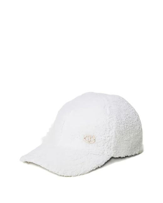 Twinset White Logo-Detail Textured Cap