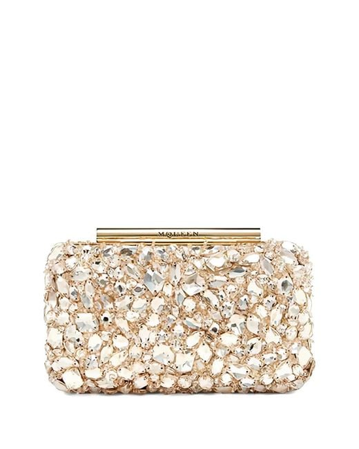 McQueen Natural T-Bar Crystal-Embellished Clutch Bag