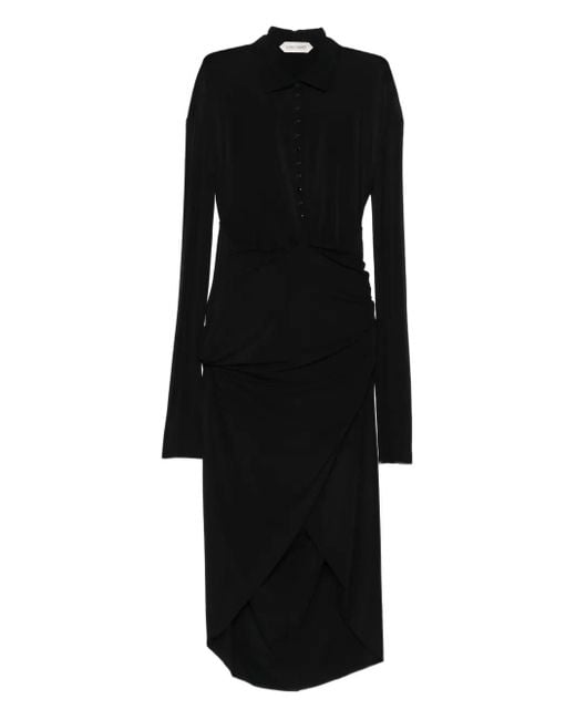 Alberta Ferretti Long-sleeve Asymmetrical Midi Dress Black