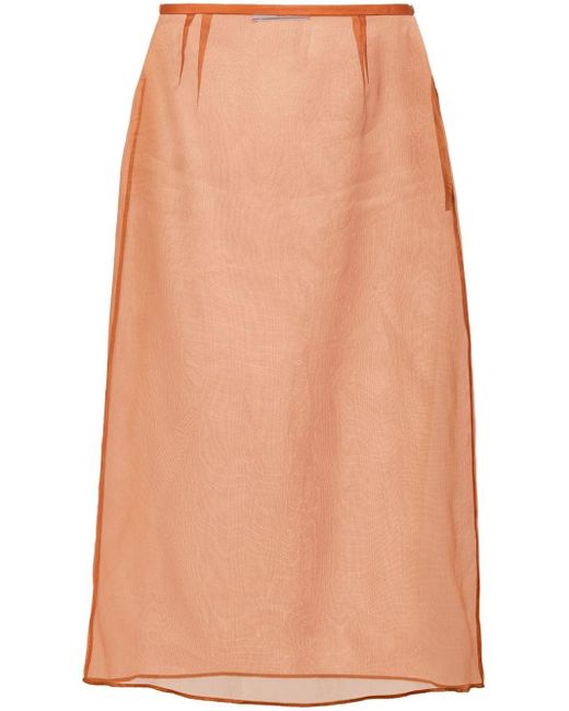 Falda midi traslúcida Prada de color Orange