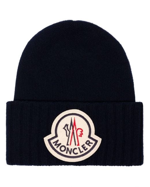 Moncler Blue Berretto Logo-embroidered Beanie Hat for men