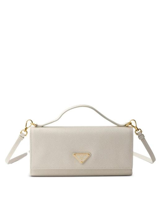 Prada Natural Saffiano Leather Wallet With Shoulder Strap