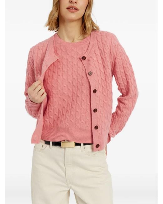 Chinti & Parker Pink Cable-Knit Cashmere Cardigan