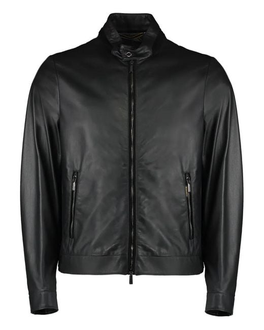 Moorer Black Zip-Fastening Leather Jacket for men
