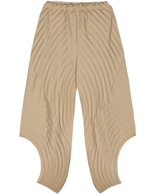 Issey Miyake Natural Beige Curved Pleats Tapered Trousers