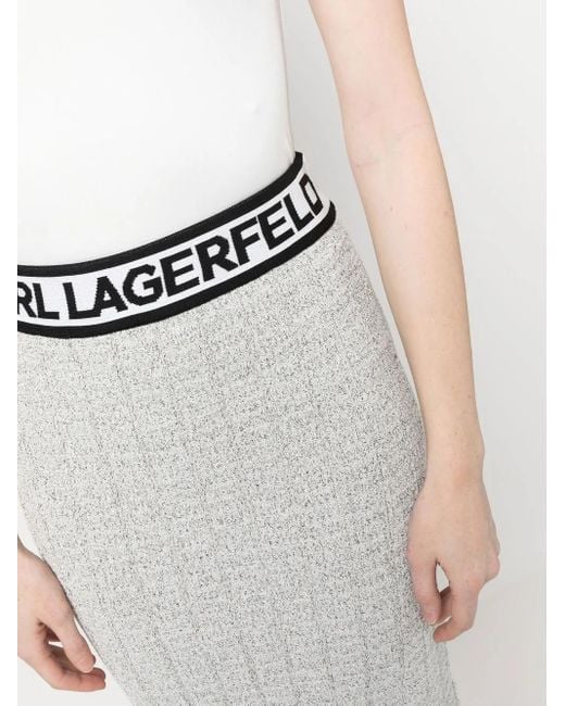 Karl Lagerfeld White Logo-Waistband Knitted Skirt