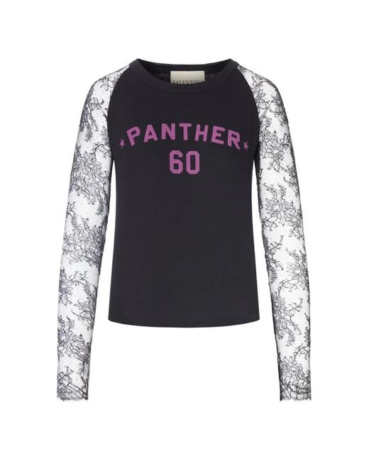 Valentino Garavani Blue Lace-Sleeve Graphic-Print T-Shirt