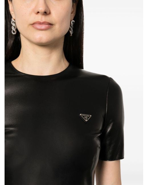 Prada Black Triangle-logo Leather Midi Dress